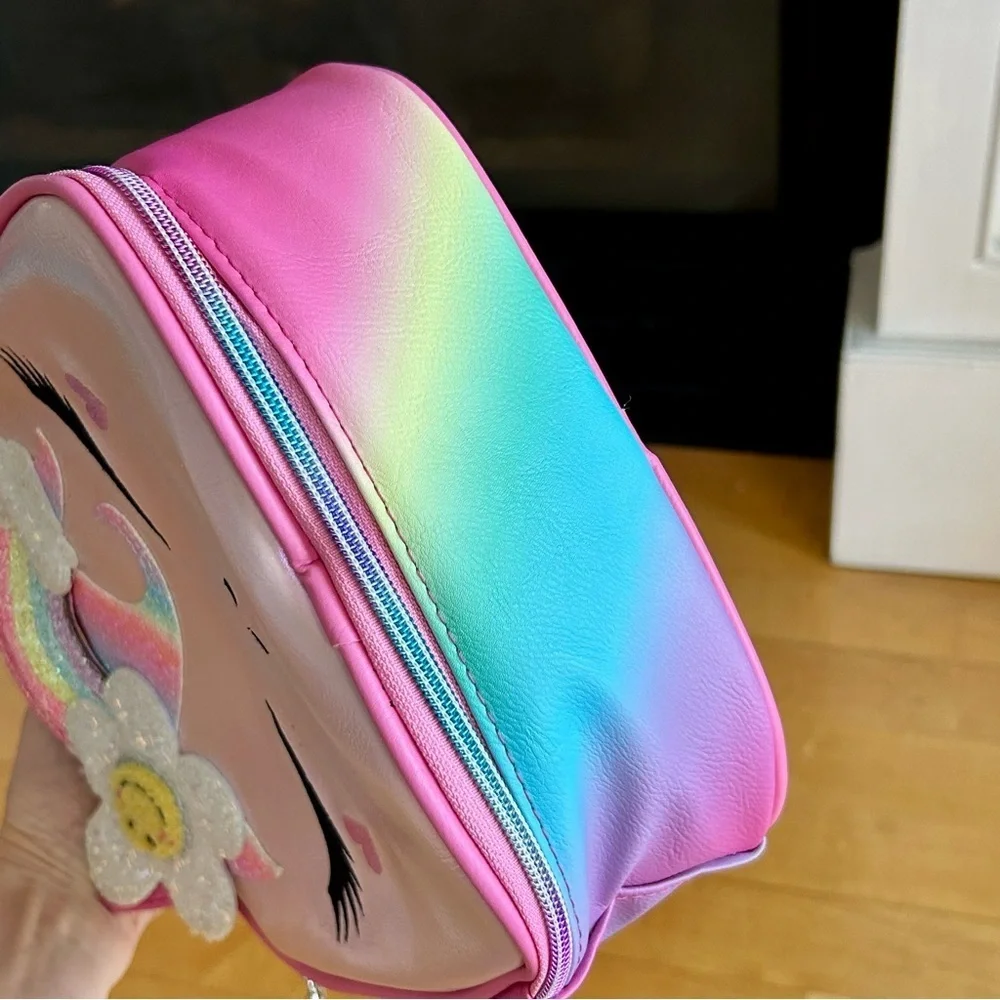 Sparkly Unicorn Kids Insulated Lunch Cooler with Rainbow + Flower Accents, Pink
